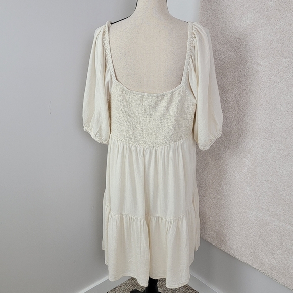 New American Eagle Women's Sz XXL Beige Linen Puffy Sleeve Milkmaid Mini Dress - Picture 3 of 12